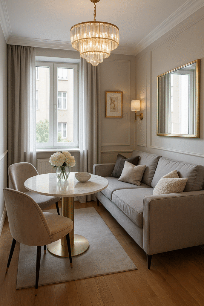 mały salon w bloku ze stołem 2