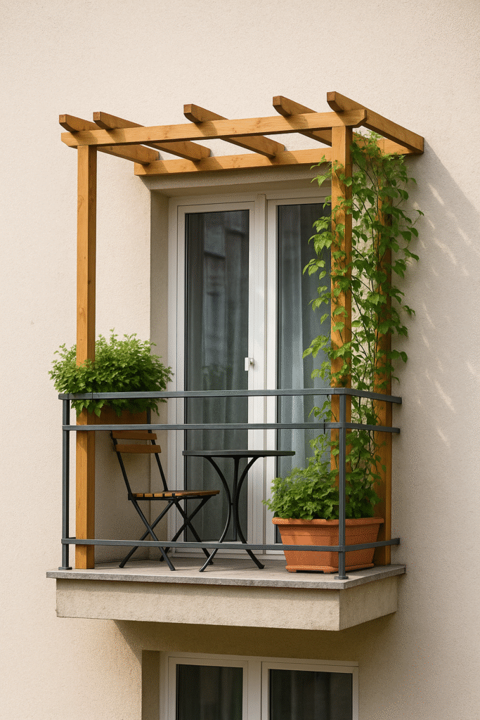 pergola na małym balkonie w bloku